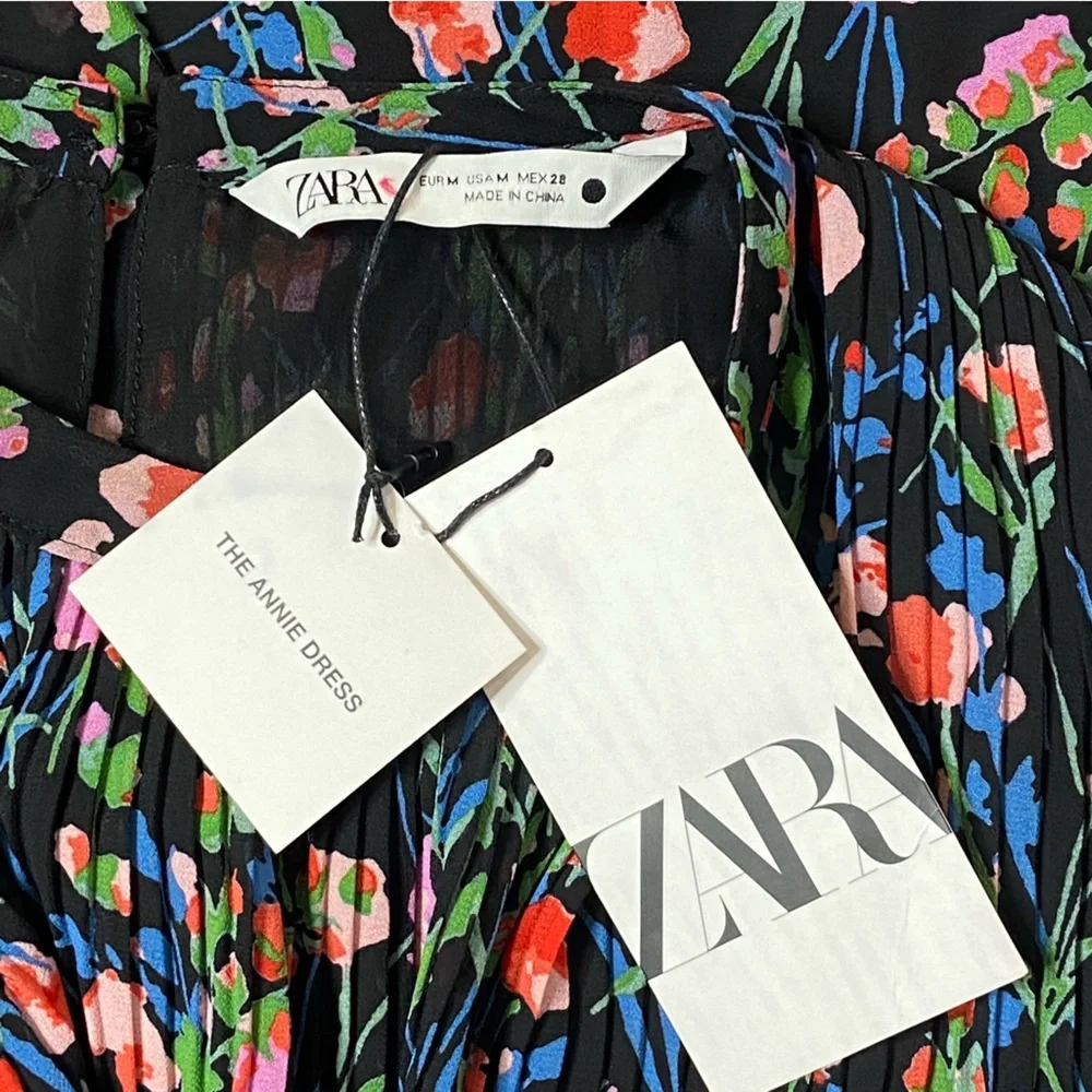 NWT Zara The Annie Dress Floral Pleated Dress Sz M - Picture 10 of 16